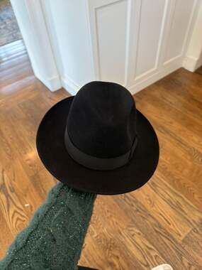 Borsalino Alessandria Fur Felt Fedora Hat Black Size 55 6 7/8 H4 Small 2.25” rim